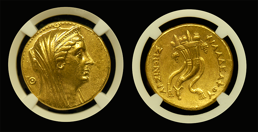 Ptolemaic Arinsoe II, Gold Octodrachm, About Uncirculated, Fine Style