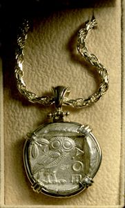 Authentic 2,450 Year-Old Athenian Owl in Bezel 