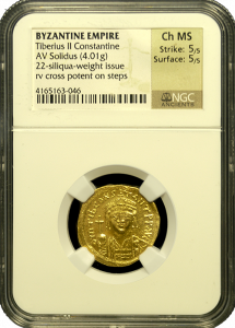 Byzantine Empire | Tiberius II Constantine | Gold Solidus | In Holder